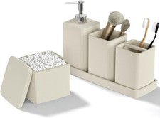 Beige Bathroom Accessories Set 5 Pieces Resin Toothbrush Holders Set Complete W/
