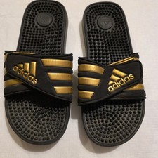 Adidas Adissage Slides Size 7 Men's Black Gold Massage Sandals G16441 Adjustable