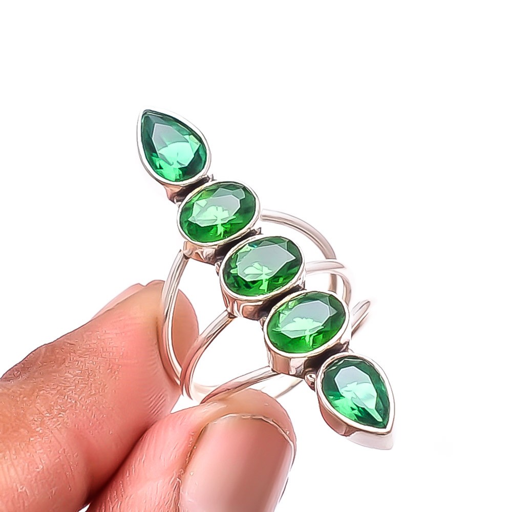 Tsavorite Five Stone Designer Gemstone 925 Sterling Silver Handmade Ring S.8 R45