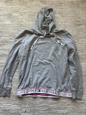 Tommy Hilfiger Men s Gray Hoodie Sweatshirt Size Large Logo Hem Sleepwear