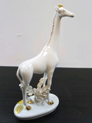 vintage royal dux bohemia figurine White Giraffe Standing Trimmed  Gold  Leaves