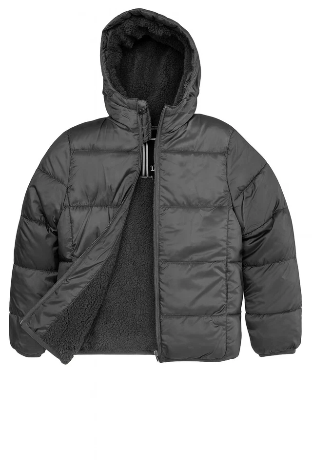 1826 Boys Hooded Puffer Coat, Heavyweight Sherpa Lined Winter Jacket with Pocket - Image 3 of 4