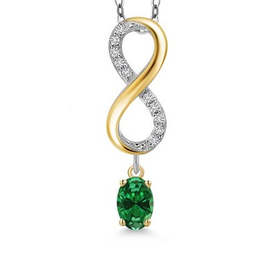 925 Silver and 10K Yellow Gold Created Emerald and Lab Grown Diamond Pendant