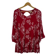 Catherines Red Floral Embroidered Tunic Top S...