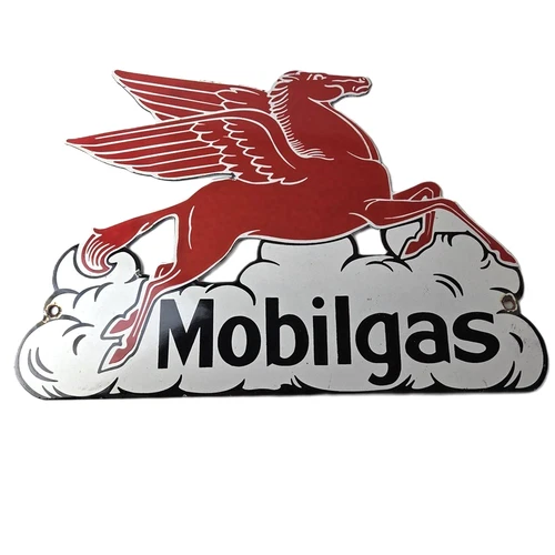 Vintage Mobil Gasoline Sign - Pegasus Motor Oil Gas Pump Station Porcelain Sign