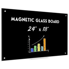 Black Dry Erase Board, 24" x 18" Magnetic Glass Whiteboard for Wall... Fast Ship
