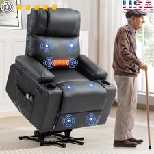 Power Lift Recliner Chair Seniors W/ 8-Point Massage Lumbar Heat Cup Holder New