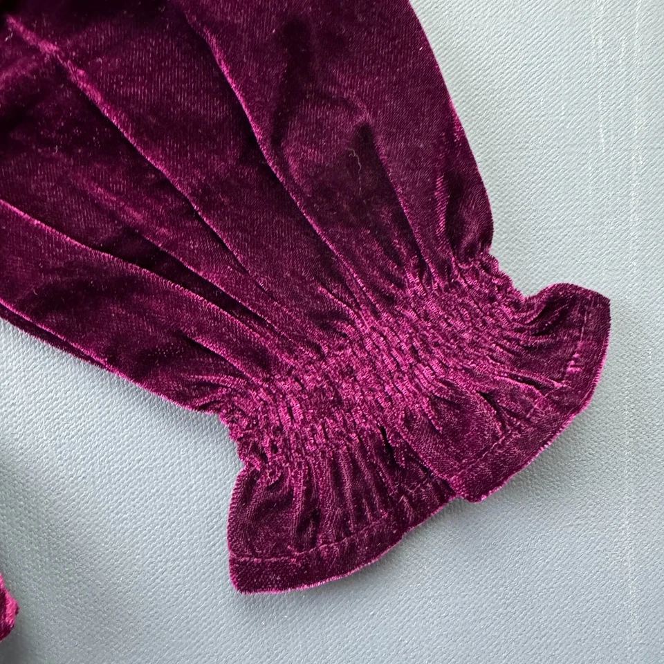 Blusa Peek Girls XL 10 Terciopelo Manga Larga Peplum Top Borgoña Fiesta de Vacaciones Foto 3 de 4