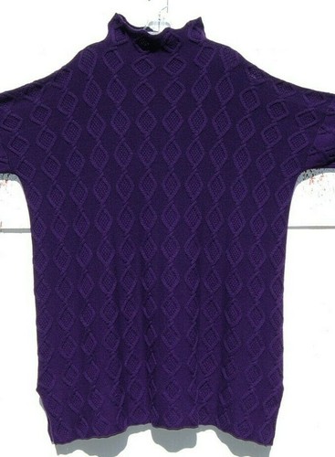 NEW Eskandar DARK PURPLE Diamond Moss Cashmere 34" Long Cowl Neck O/S - Picture 3 of 5