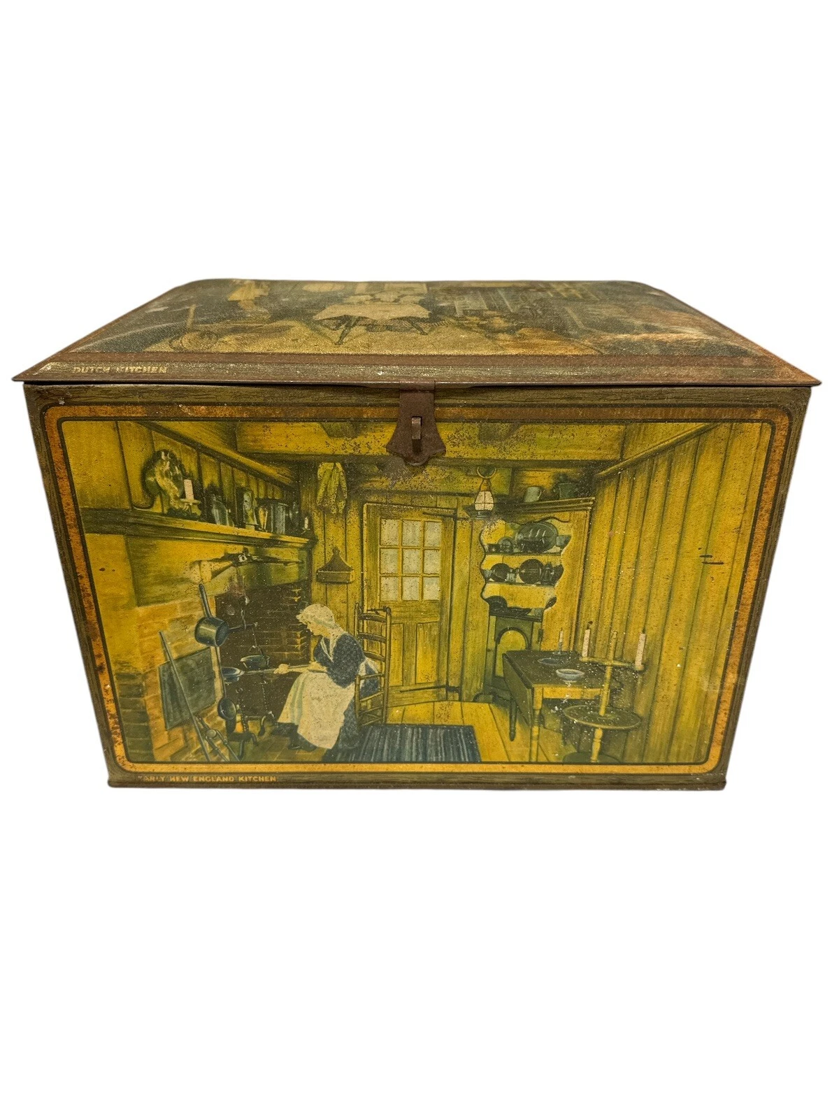 Vintage CANCO Aged Early New England Multi Kitchen Design Hinged Bread Tin Box