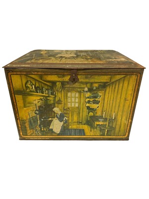 Vintage CANCO Aged Early New England Multi Kitchen Design Hinged Bread Tin Box
