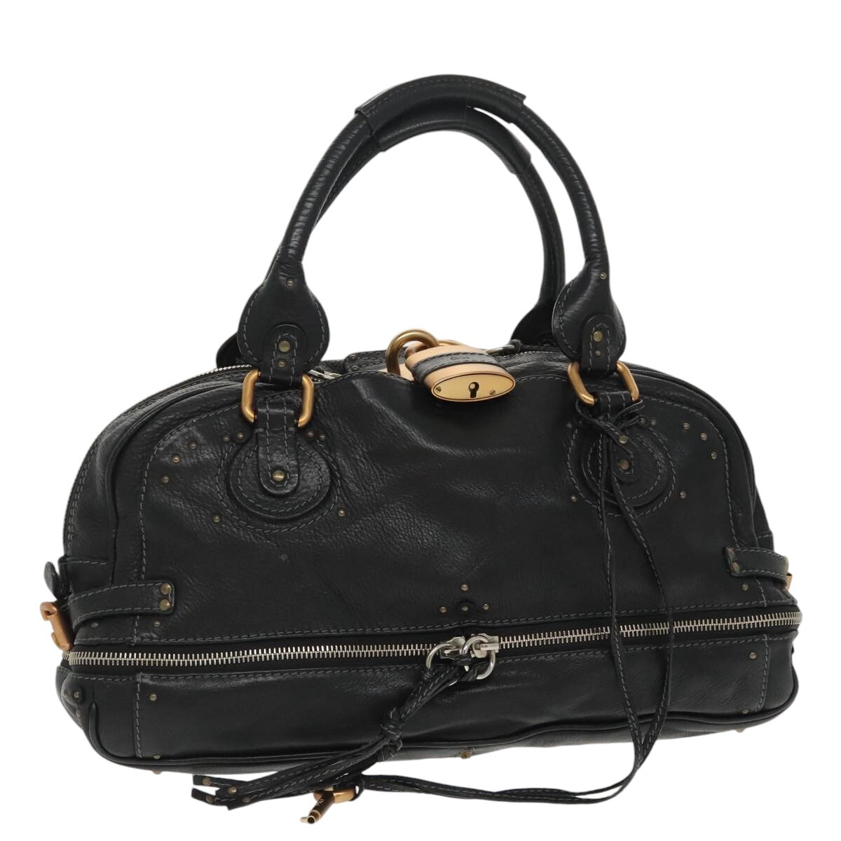 Chloe Paddington Hand Bag Leather Black Gold Silver Auth am7256 | eBay
