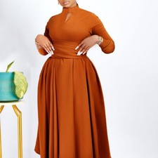 Women's Elegant Mock Neck Long Ruffle Pleated A Line Pleated Dress Midi Dress