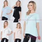 Womens Asymmetric Sequined Tunic Short Sleeve Cotton Top One Size 8-12 FT2773