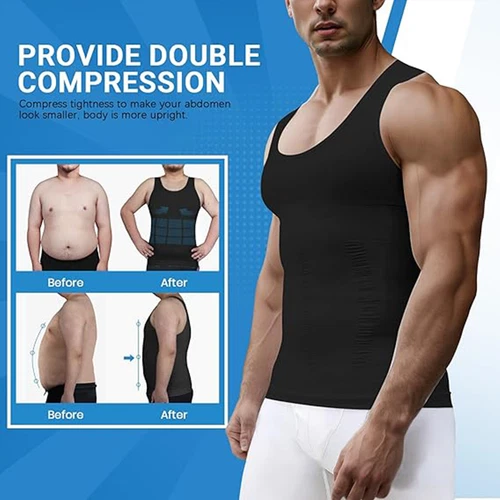 Mens Slimming Body Shaper Tank Top Abdomen Gynomastica Compression Vest Shirt - Picture 7 of 21