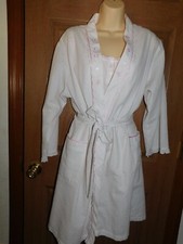 MISS ELAINE NIGHTGOWN GOWN ROBE PEIGNOIR SET SEERSUCKER TINY STRIPES LOVELY LG
