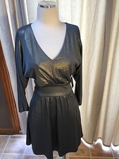 NEW Guess Green Gray Gold Metallic Dolman Sleeve Blouson Dress 2 