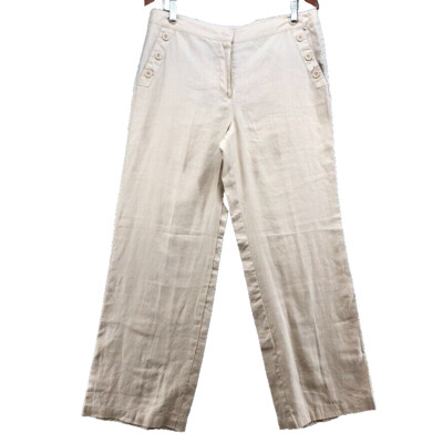 Sandro Linen Pants Womens 12 Beige Straight Leg High Beachy Resort Coastal 