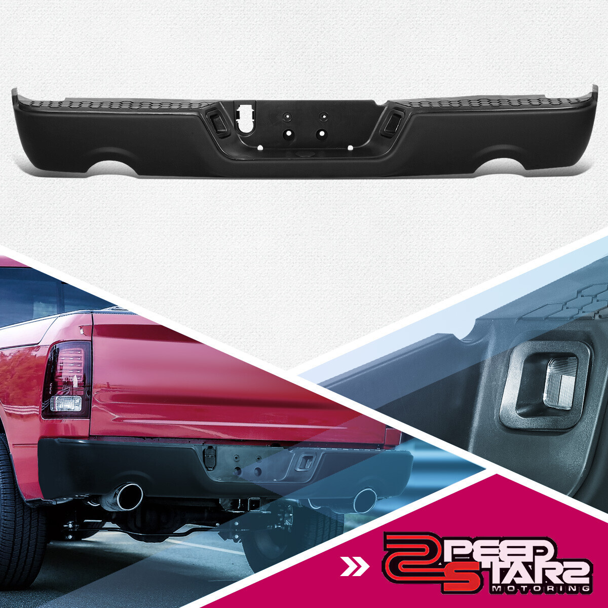 Black Dual Exhaust Rear Step Bumper w/o Sensor Holes for 09-19 Ram 1500- 3500