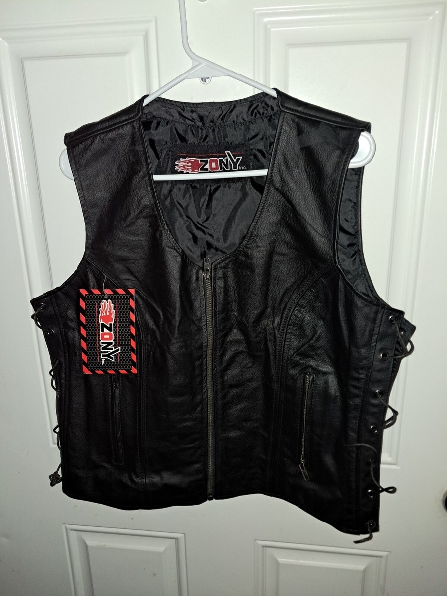 【新品未使用】RIDERS FAKE LEATHER VEST Mens Motorcycle Leather Vest - Skull Embroidered Biker Vest