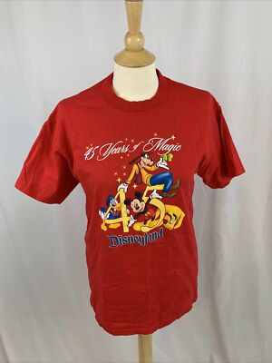 Disneyland 45 Years Of Magic T Shirt Adult Size Medium Red Mickey Donald Goofy