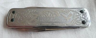 Art Deco Reklame Werbung Taschenmesser Schweden EKA Verziert Wappen Elof Hansson - Bild 1 von 4