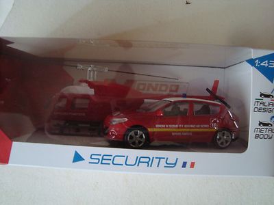 Miniature 1/43 Peugeot 207 + Hélicoptère Sapeurs-Pompiers - Mondo Motors - Neuf En Boîte