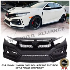 Front Bumper Cover Kit with Grille + Lip For 2016-2021 Honda Civic Type R Style