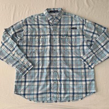 Columbia Super Bahama Performance Fishing Shirt Mens Large Blue Pockets Vented