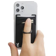 Cell Phone Stick On Wallet Card Holder w/ Finger Ring for iPhone Android Phones