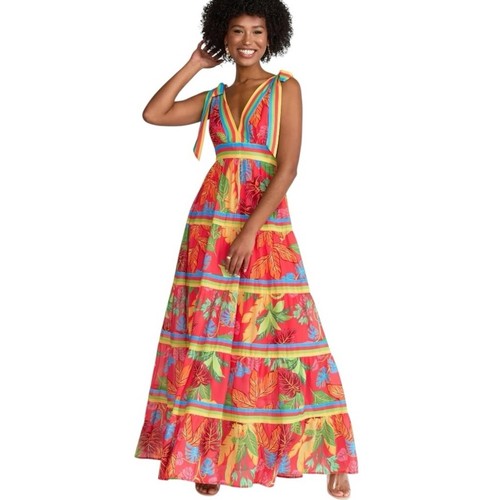 NWT Flying Tomato V-Neck Tropical Printed Tiered Maxi Dress 1X