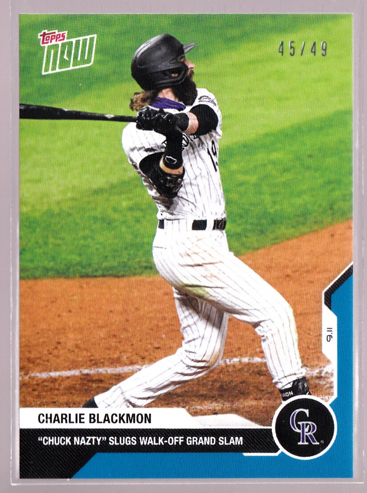 Charlie Blackmon Rockies TOPPS NOW #253 Chuck Nazty Slugs Walk-Off GS Blue 45/49 - Image 2 of 2