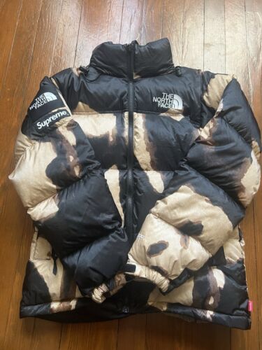 Supreme The North Face Bleached Denim Print Nuptse Jacket Size Small