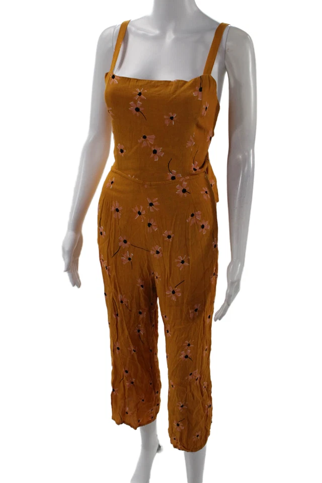 Mono Faithfull The Brand para mujer floral con lazo trasero pierna ancha amarillo talla 2 Foto 2 de 4