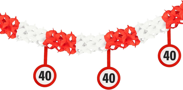 Deko Zum 40. Geburtstag – Rot-WeißE Girlande Mit Verkehrsschild-Optik Zahl 40 –-image