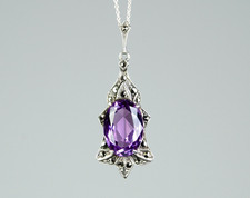 Silber - antiker Art Deco Anhänger - 10.50 ct Amethyst - Markasite