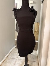 Lulus Little Black Mini Bodycon Dress With Beaded Tying Straps & Back Cut Out