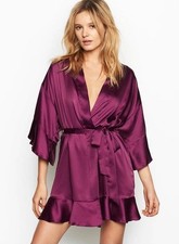 Victoria s Secret Size XS-S Plum Burgundy Satin Robe Flouncy Sleeve Ruffles NWT
