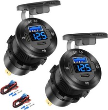 2 PACK 12V USB Car Socket Round USB C 12V Outlet, 3-Port Marine Fast Charger