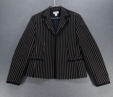 Talbots Blazer Womens 12 Black Polka Dot Lined Tailored Woven Career Jacket