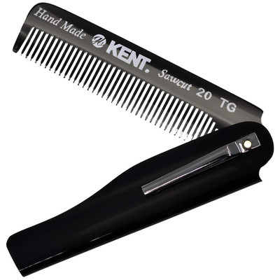 Kent 20T Black Graphite Handmade Folding Pocket Comb for Men, Fine Tooth Hair Co