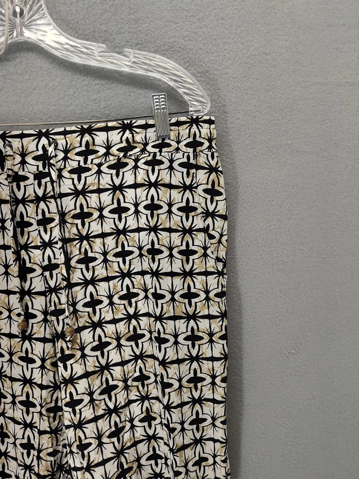 Calça American Rag Feminina Grande Preto Branco Ouro Estampa Geométrica Harém Boho Crop - Imagem 3 de 4