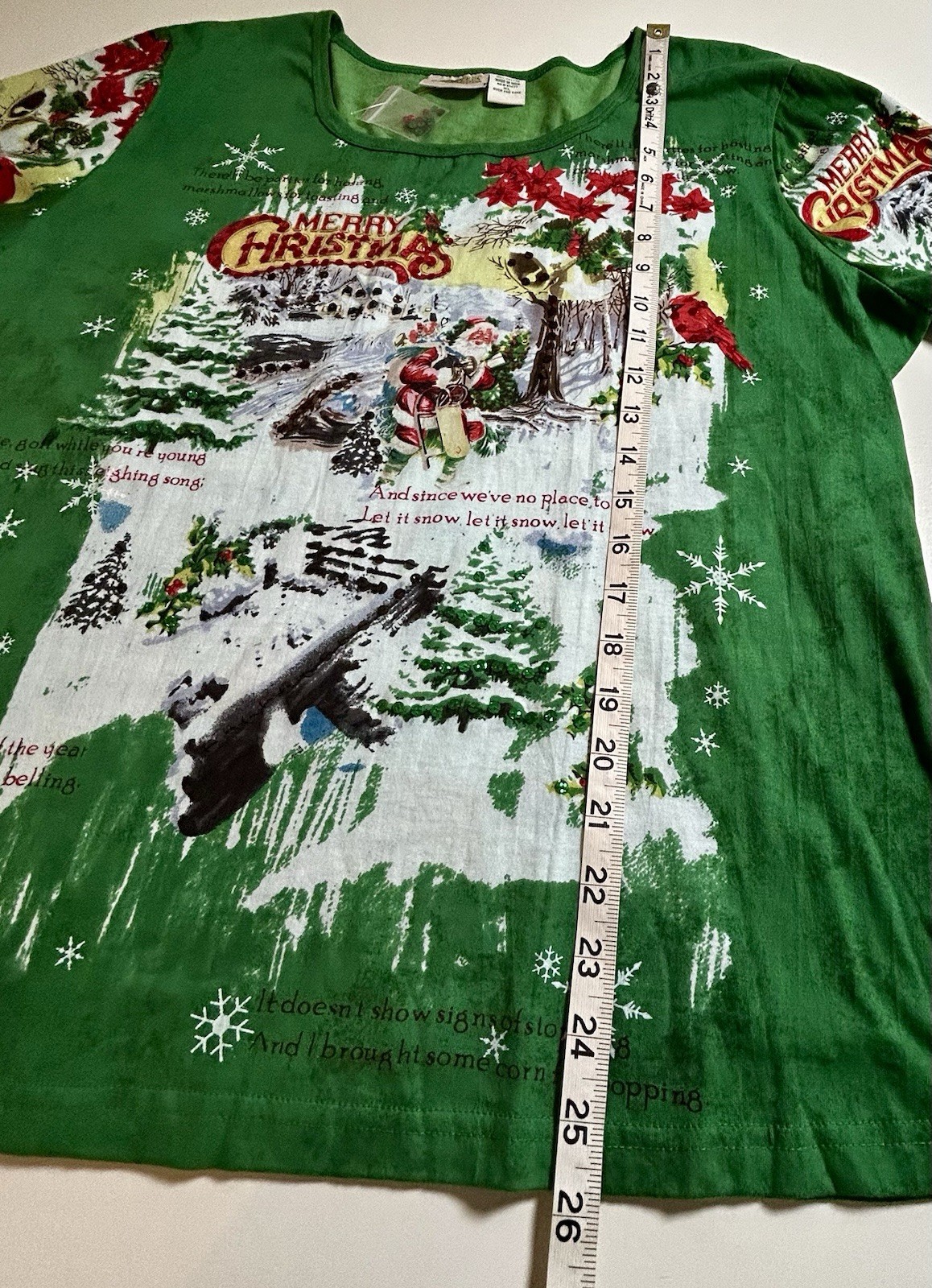 NWOT Collection Etc Women’s XL Top Merry Christmas Songs Santa Sequins Holiday