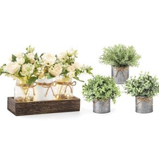 Mkono Mason Jar Lights Centerpiece Table Decorations for Dining Room White
