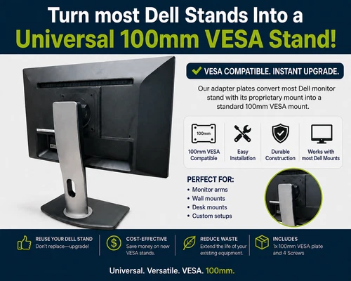 Dell Monitor Stand to 100x100 VESA Adapter Plate 85mm 90mm Rectangle