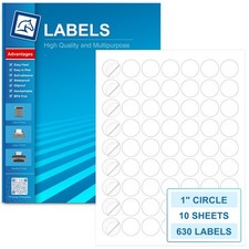 Circle Labels, 1" Round Sticker Labels for Laser Inkjet Printers,10 Sheets, 6...