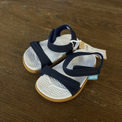Native Charley Regatta Blue White Brown Sandals Size C4 NEW WITH TAGS