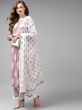 Women Cotton Rayon Kurta Pant Dupatta Set Indian Designer Tunic Kurti Set Dress