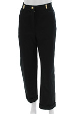 St. John Sport Marie Gray Women Dress Pants Black Cotton Blend Button Size 10