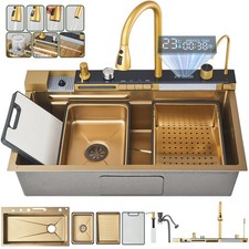 Gold Stainless steel Inset Kitchen Sink Single Bowl with waste kit Mixer Tap set